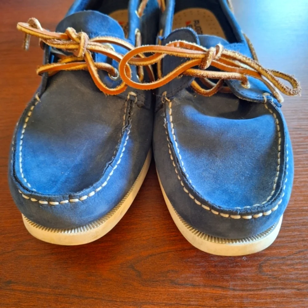 RUGGED SHARK Tan and Blue Suede Boat Shoes with Moccasin Stitching Size 11.5